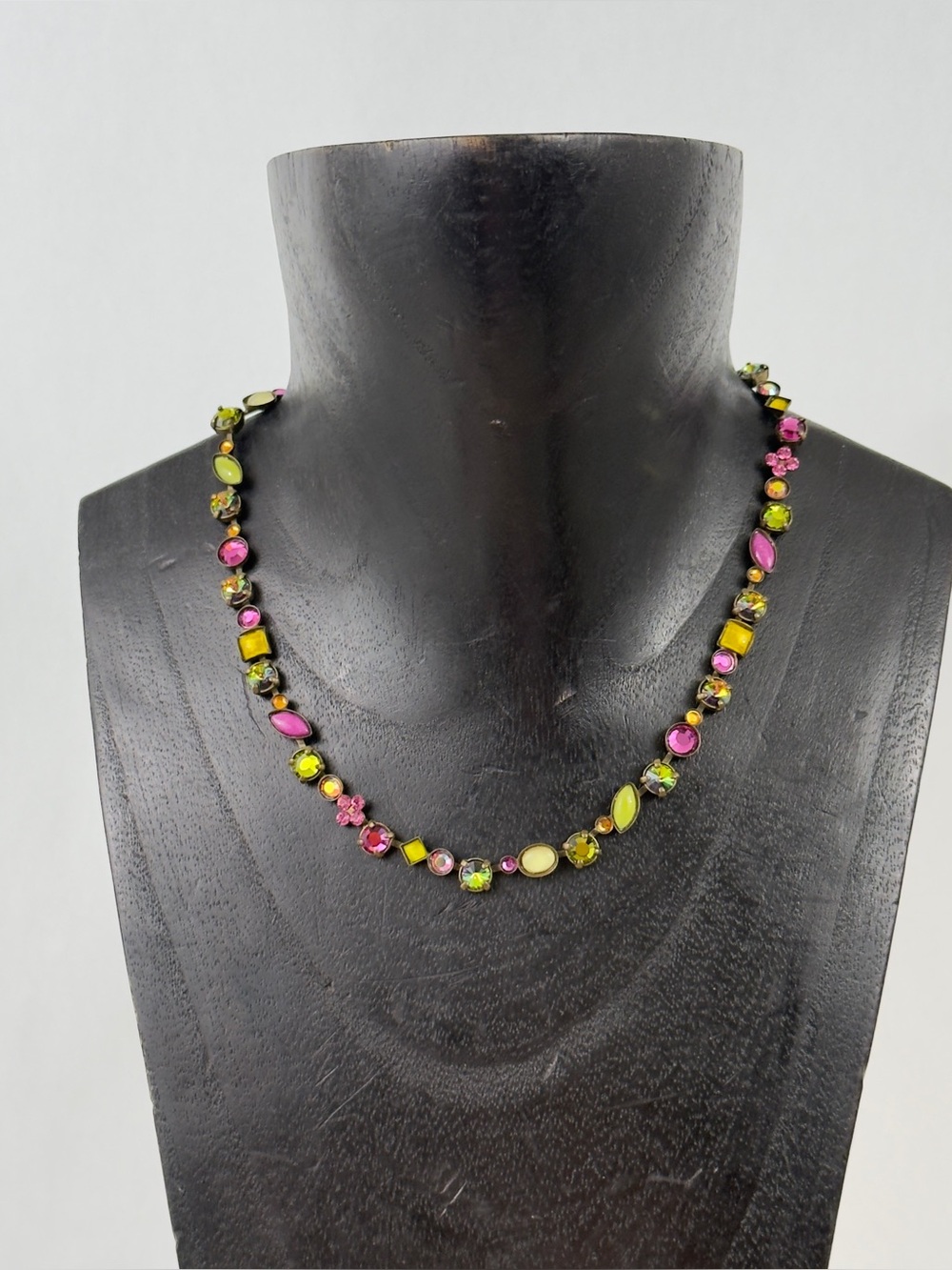 Vintage Retired Vibrant, Rainbow-colored Sorrelli Crystal Brass Necklace